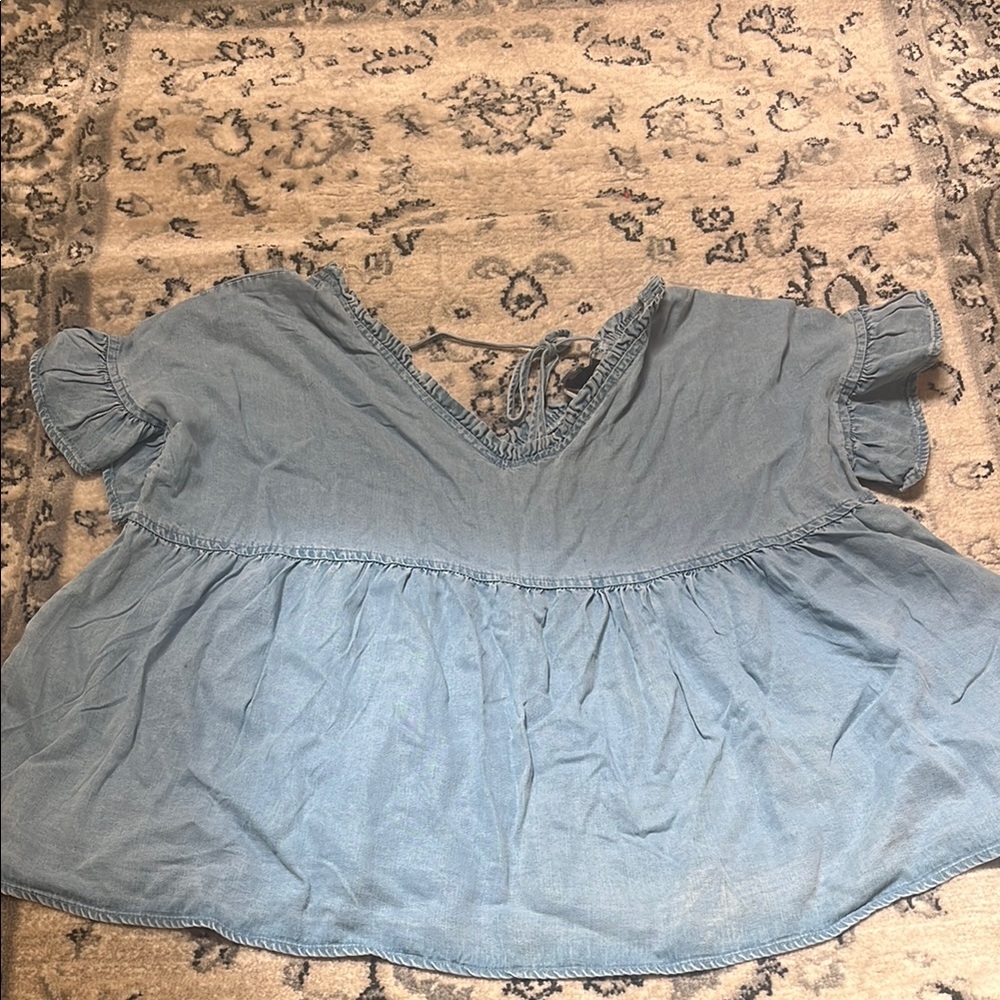 Hayden Blue Tie Front Relaxed Blouse